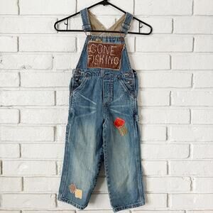 Gone Fishing Kids Overalls Sz 4T Embroidered Applique Fishing Details Photoshoot